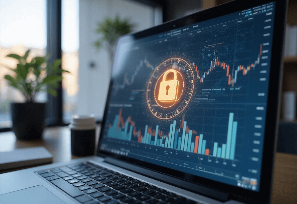 Conceptual image representing secure financial data protection and PIPA compliance with digital locks and charts.
