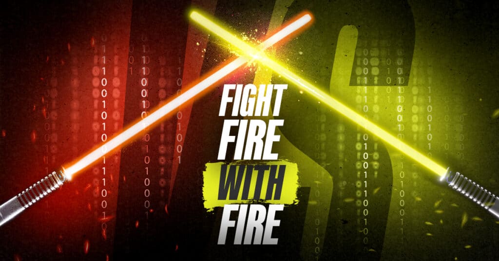 Two lightsabers crossing representing AI Cybersecurity vs AI cyber crime for Alberta businesses.